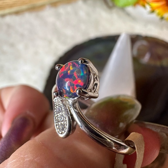 New 925 sterling silver ring size 9 fire opal blue pink green boho hippie gift - Picture 6 of 12